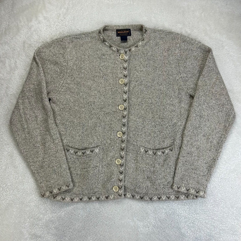 Woolrich Button-Front Cardigan Womens M British Tan Marled Wool Blend Vintage